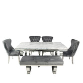 Arianna 2M Marble Top Dining Table with Lion Knocker Chairs and Bench - Pendle Village Furniture